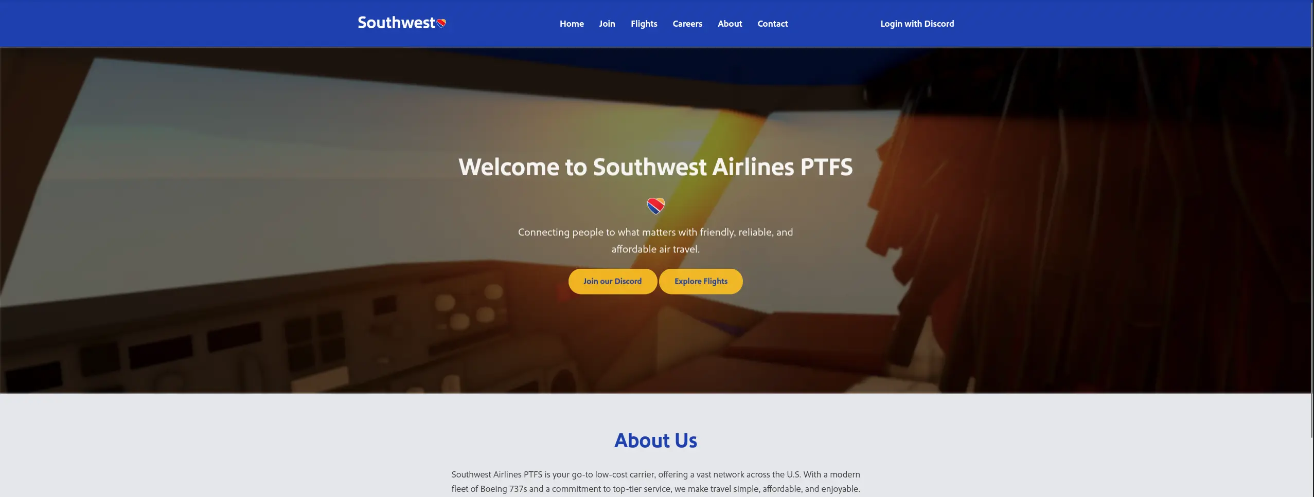 Southwest Airlines PTFS Website Page